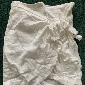 White linen mini wrap skirt